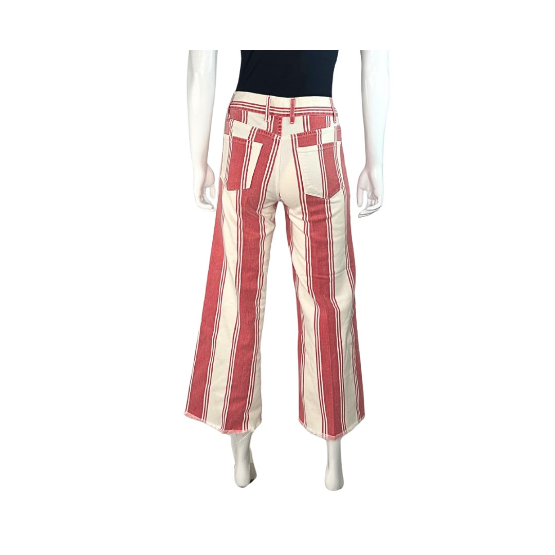 Frame Mid Rise Striped Wide Leg Ankle Jeans