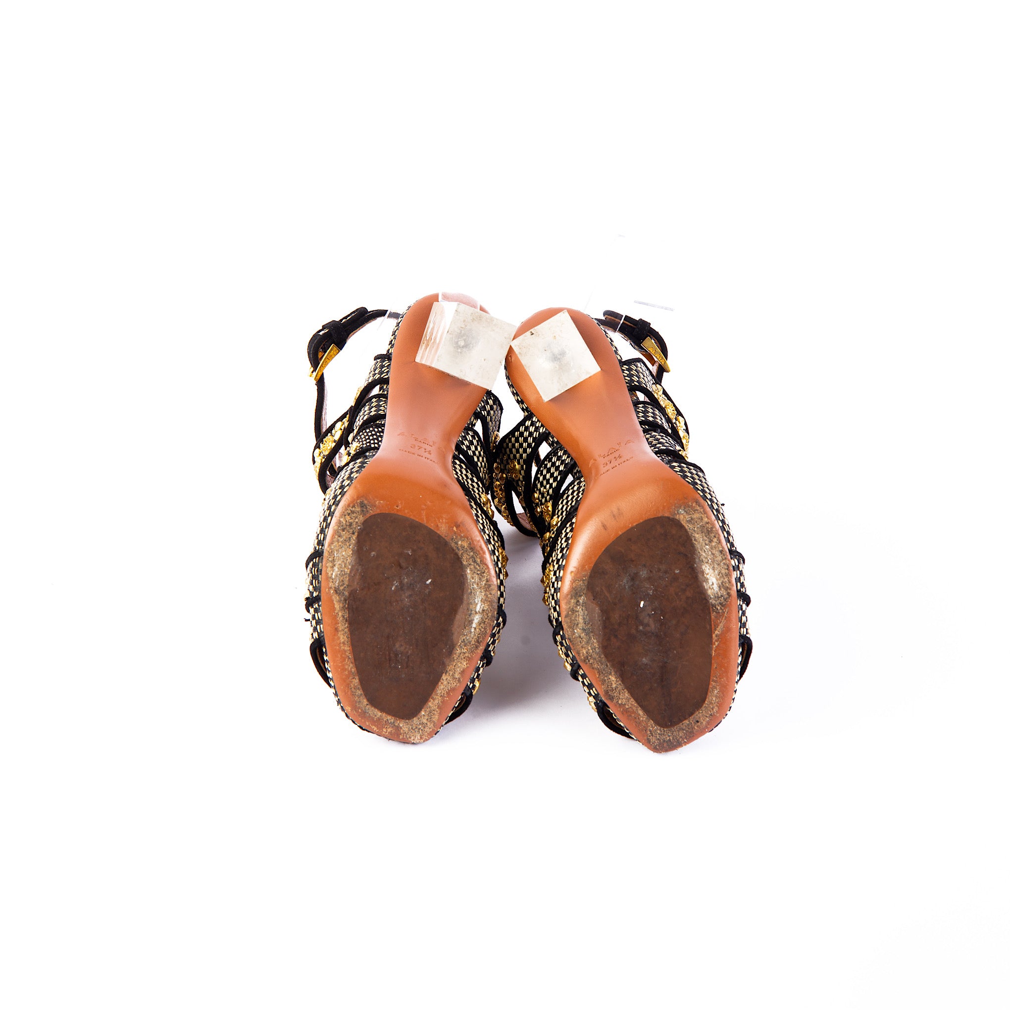 Alaïa Plexiglass Heeled Embellished Raffia Sandals