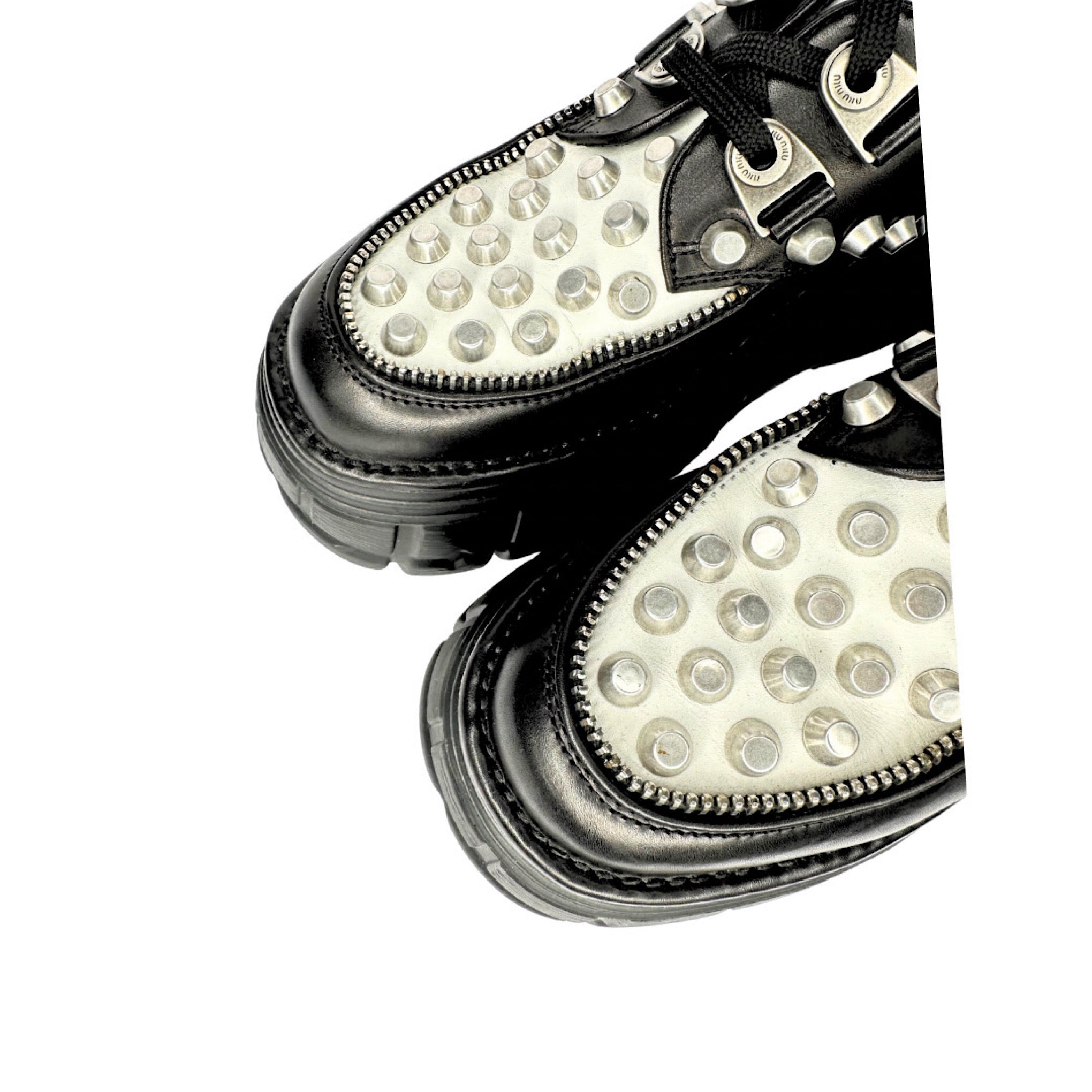 Miu Miu Bicolor Studded Lace-Up Derby Shoes