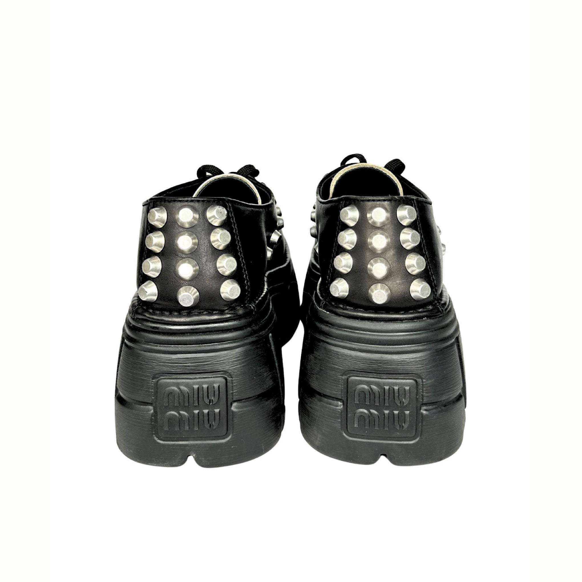 Miu Miu Bicolor Studded Lace-Up Derby Shoes