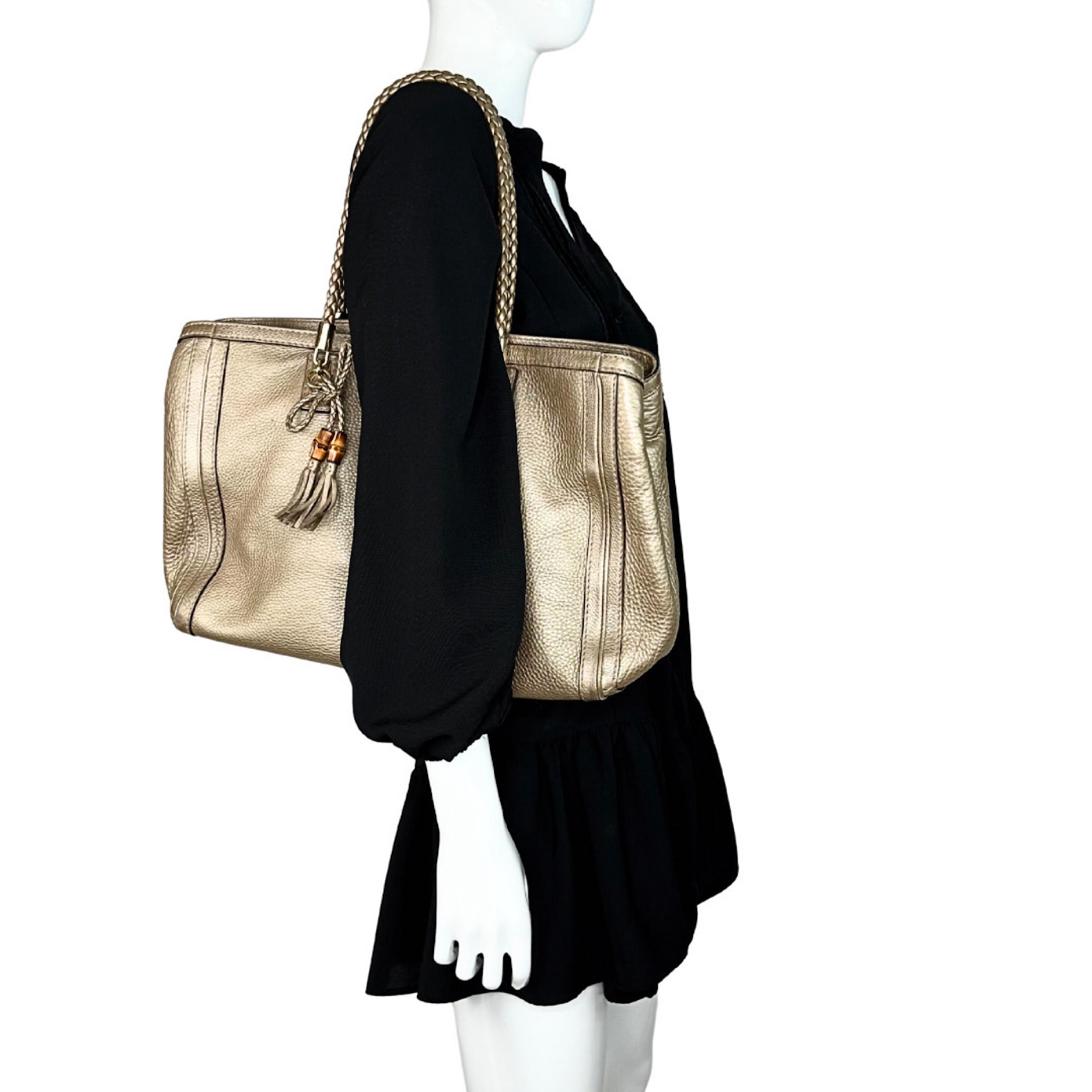 Gucci Bella Metallic Pebbled Gold Tote