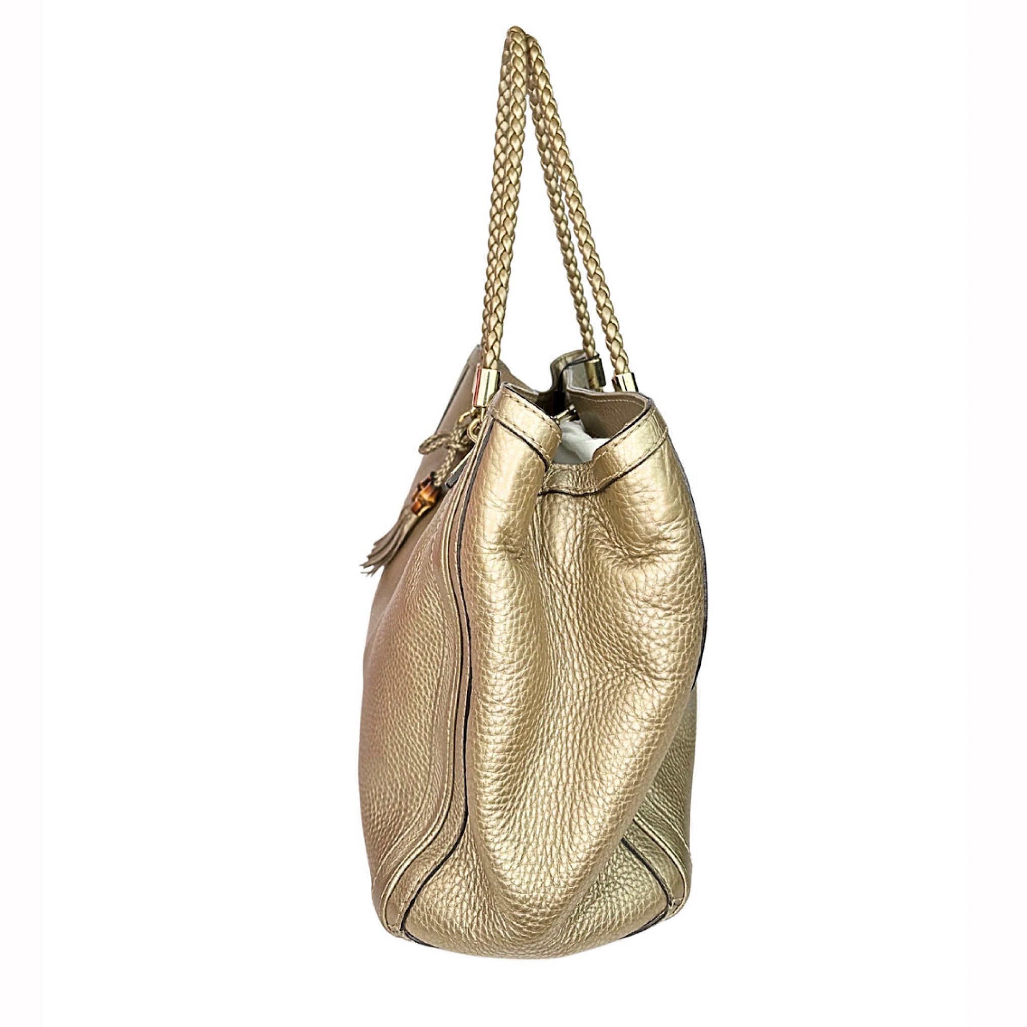 Gucci Bella Metallic Pebbled Gold Tote