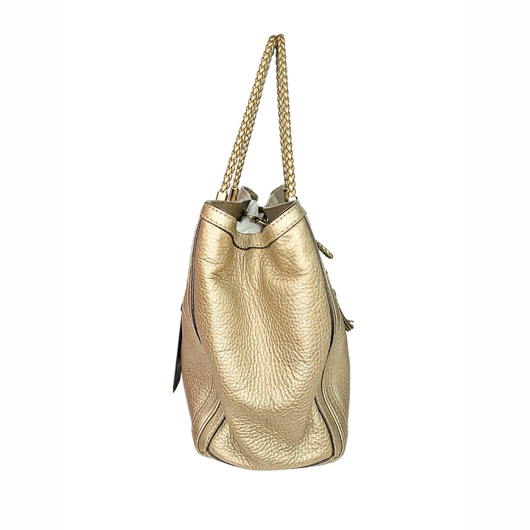 Gucci Bella Metallic Pebbled Gold Tote
