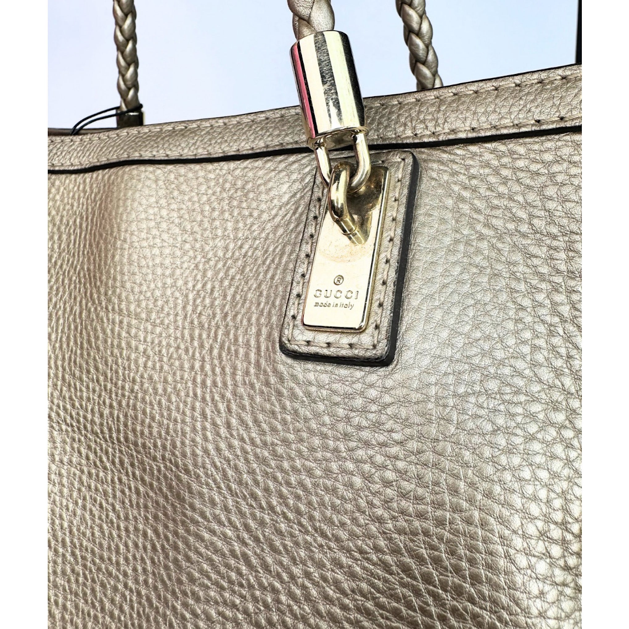 Gucci Bella Metallic Pebbled Gold Tote