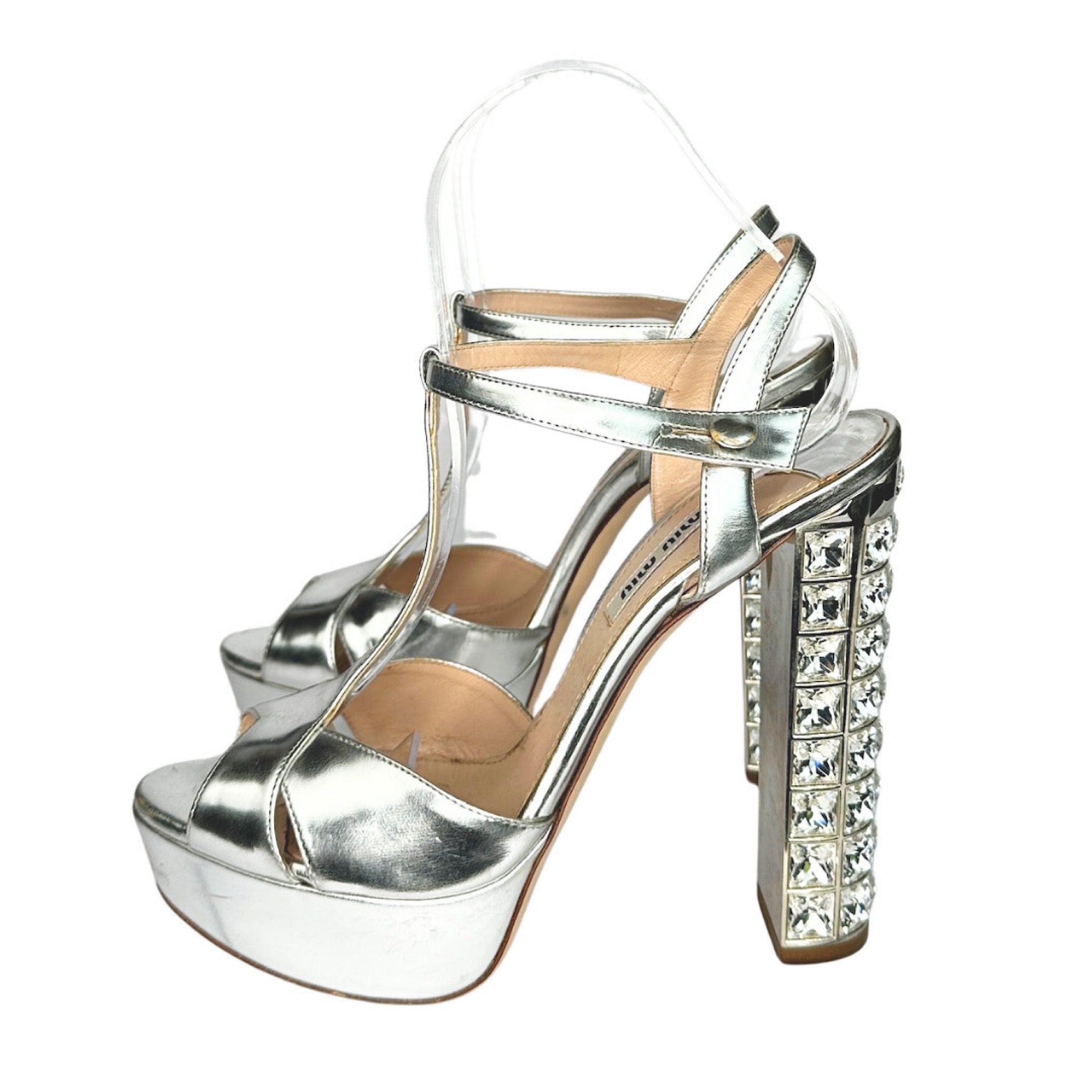 Miu Miu Crystal Embellished Block Heel Sandals