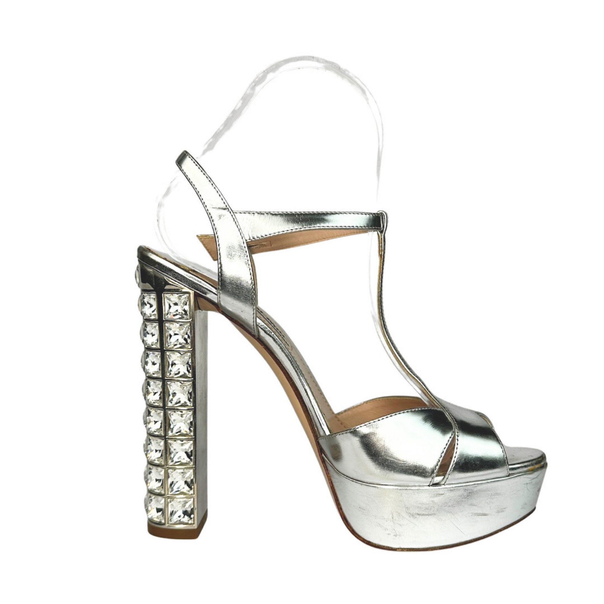 Miu Miu Crystal Embellished Block Heel Sandals