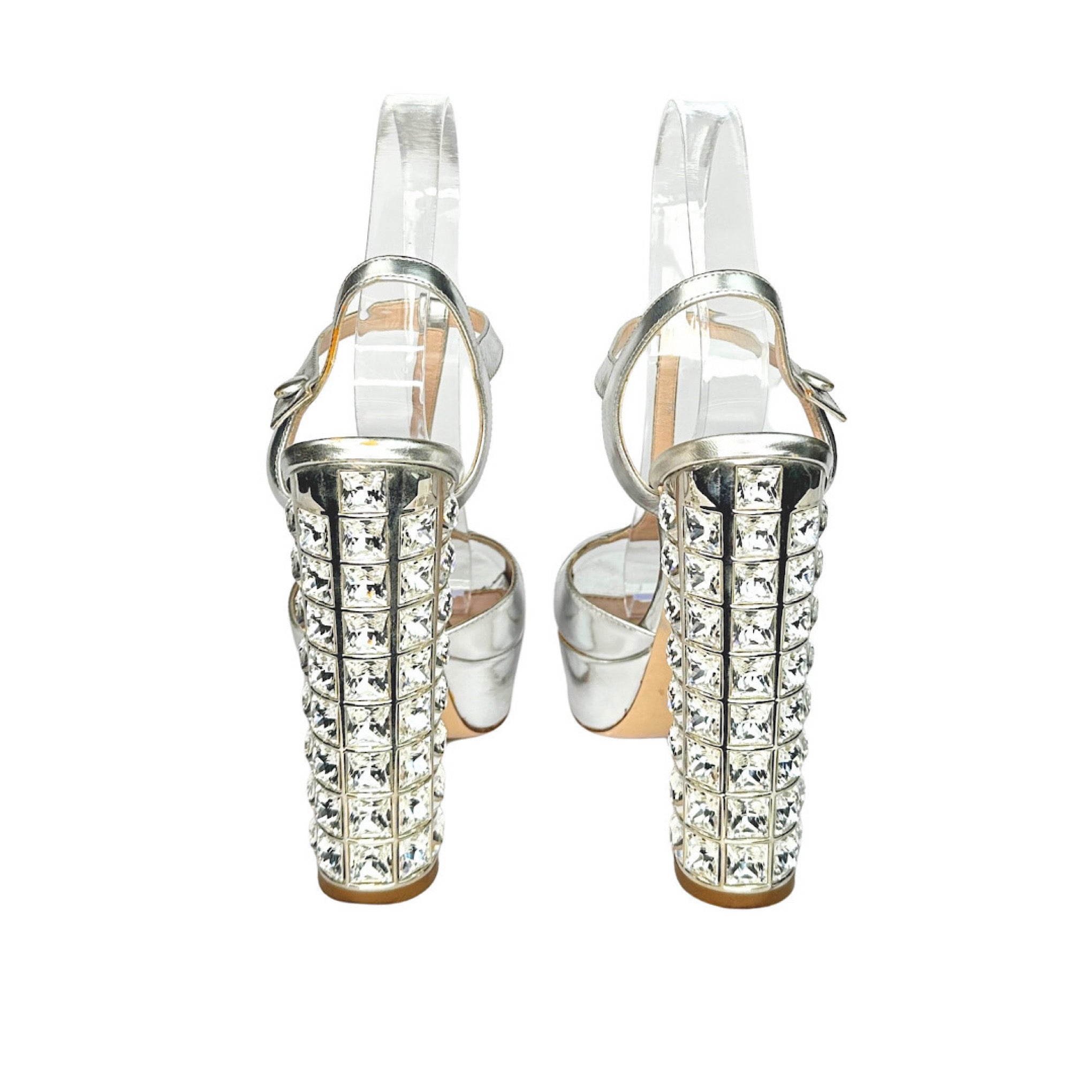 Miu Miu Crystal Embellished Block Heel Sandals