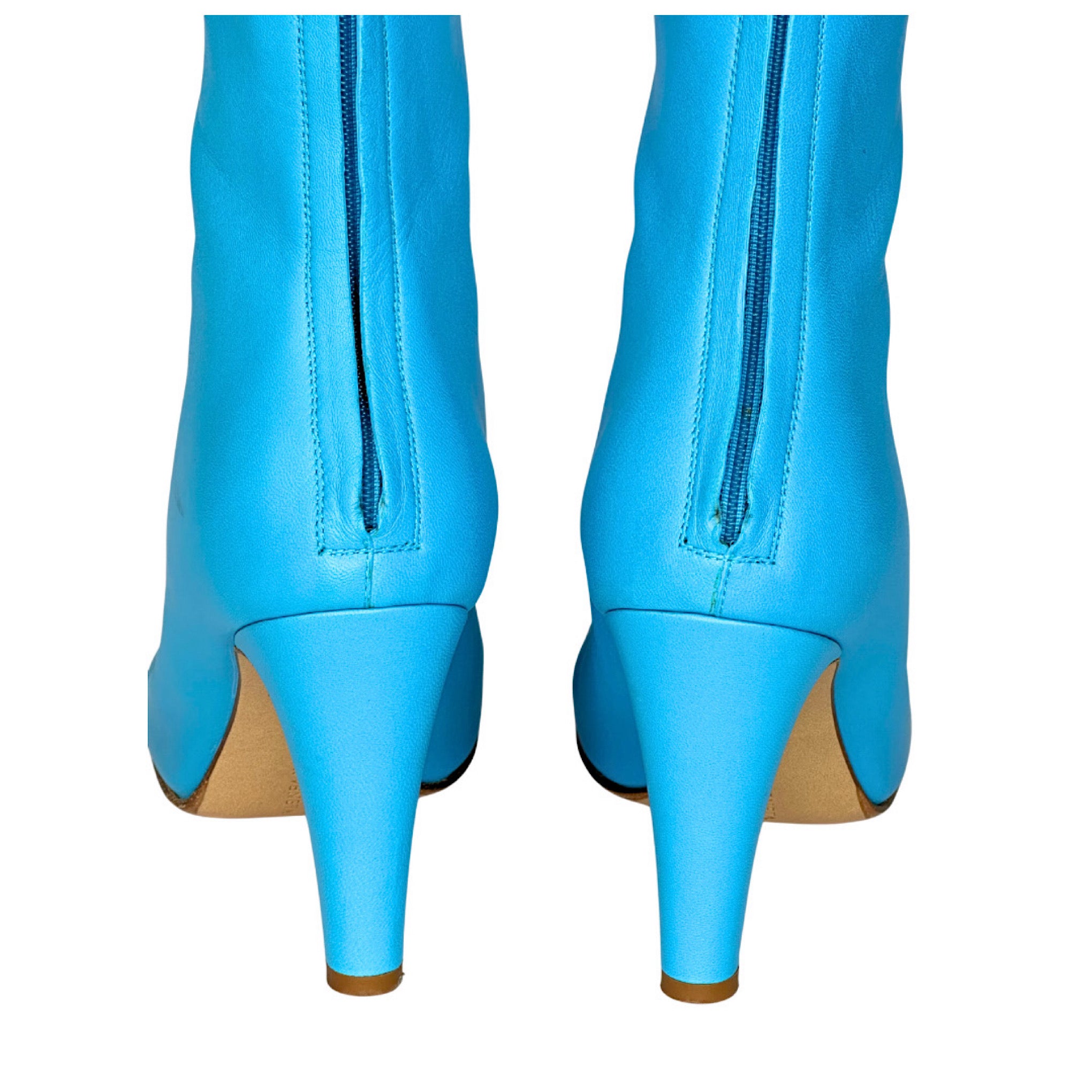 Bottega Veneta Bloc Square Toe Blue Boots