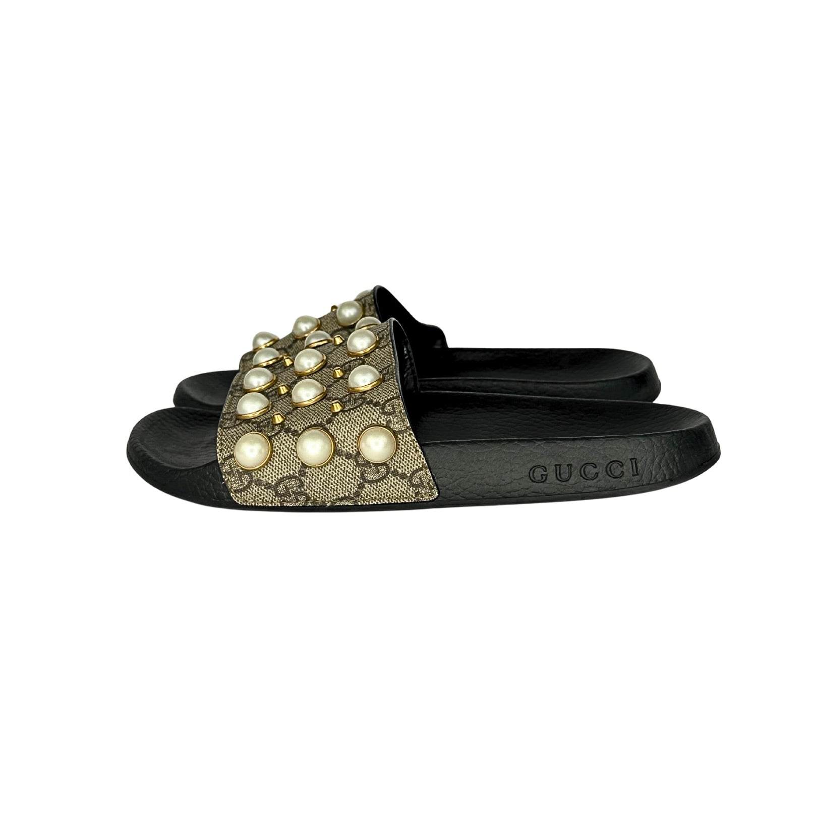 Gucci GG Supreme Monogram Pearl Slides