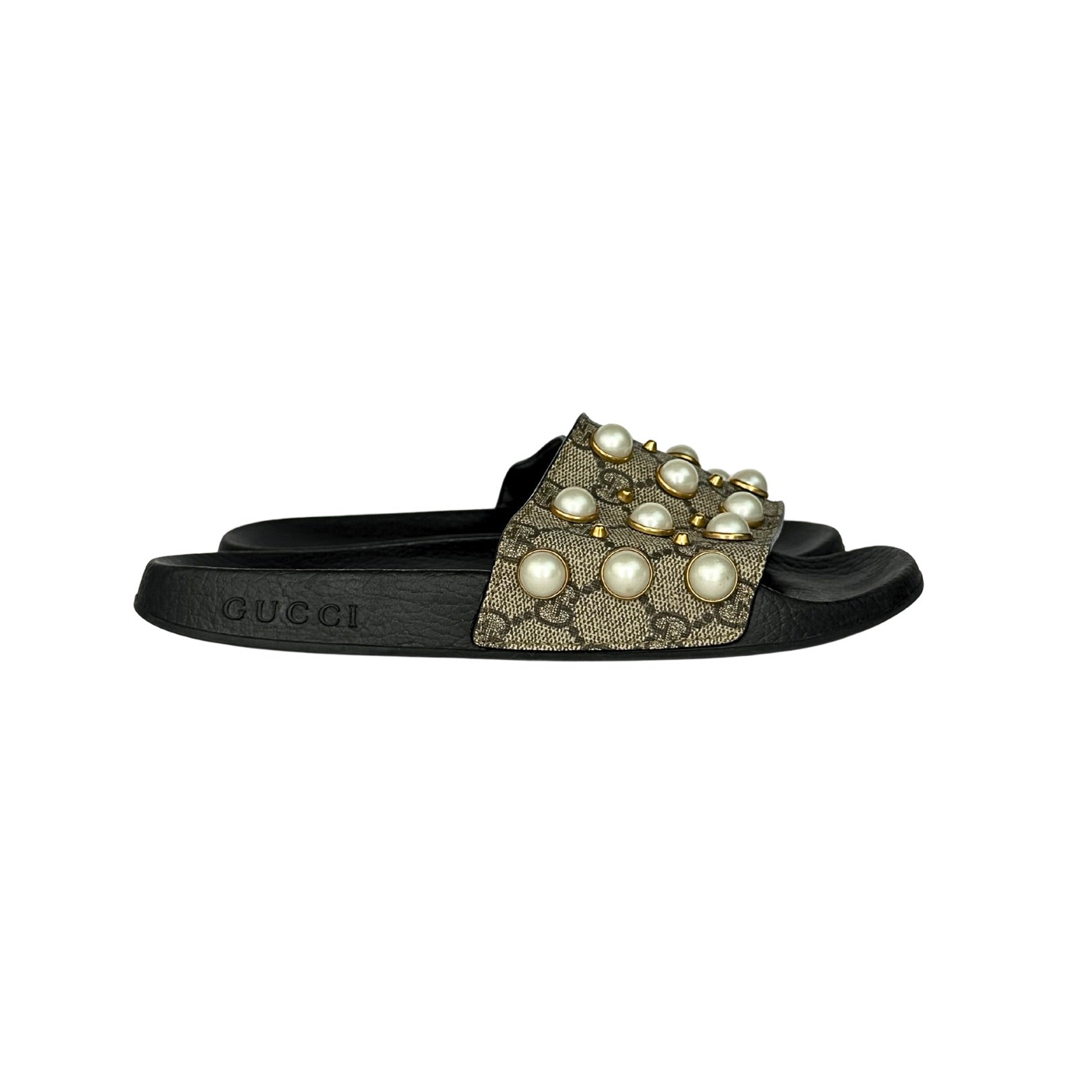 Gucci GG Supreme Monogram Pearl Slides