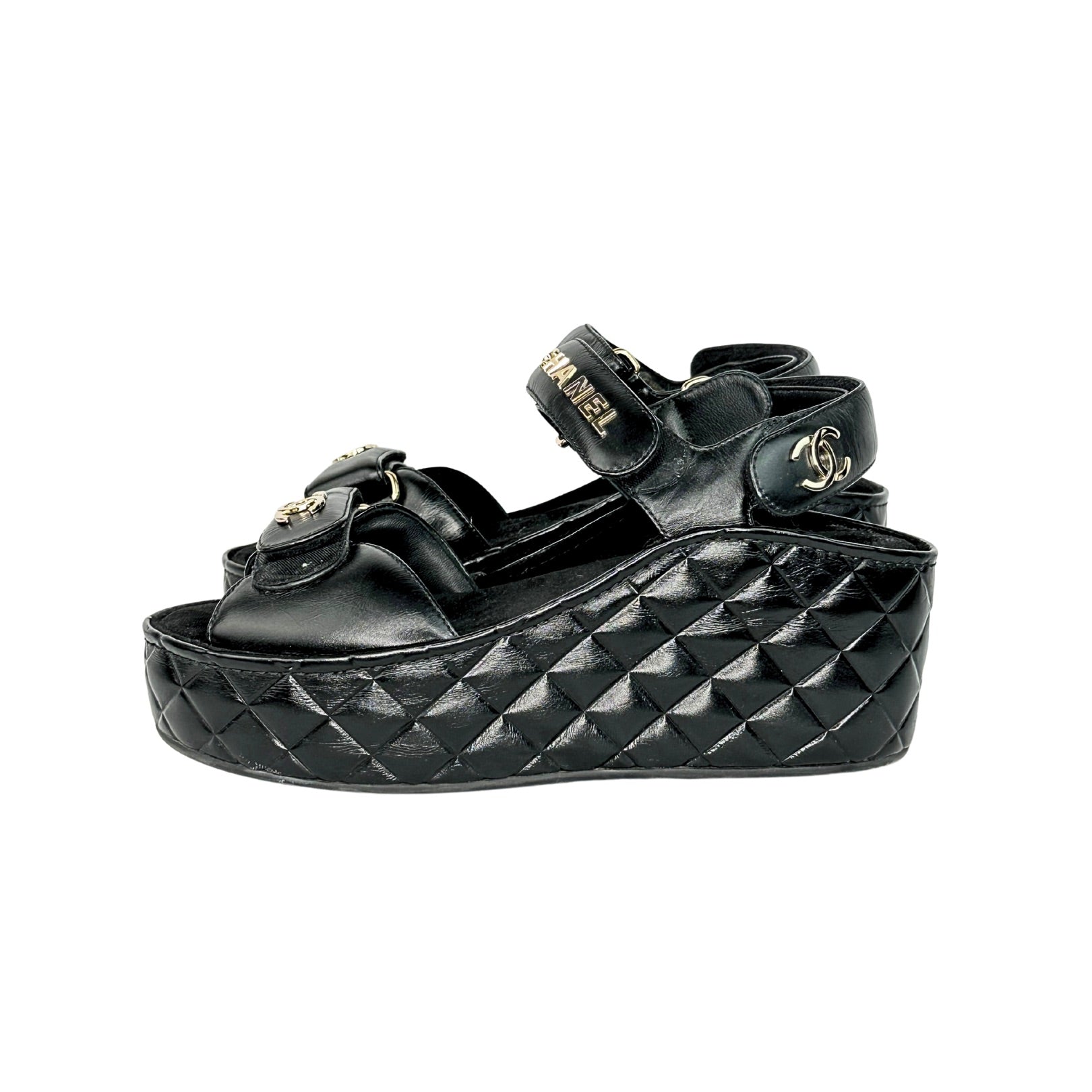 Chanel Logo Wedge Sandals