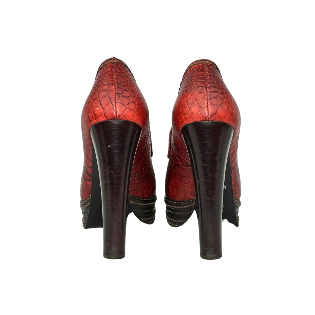 Prada Crocodile-effect Leather Pumps