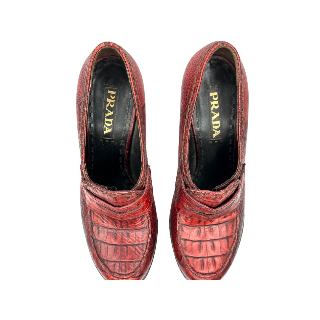 Prada Crocodile-effect Leather Pumps