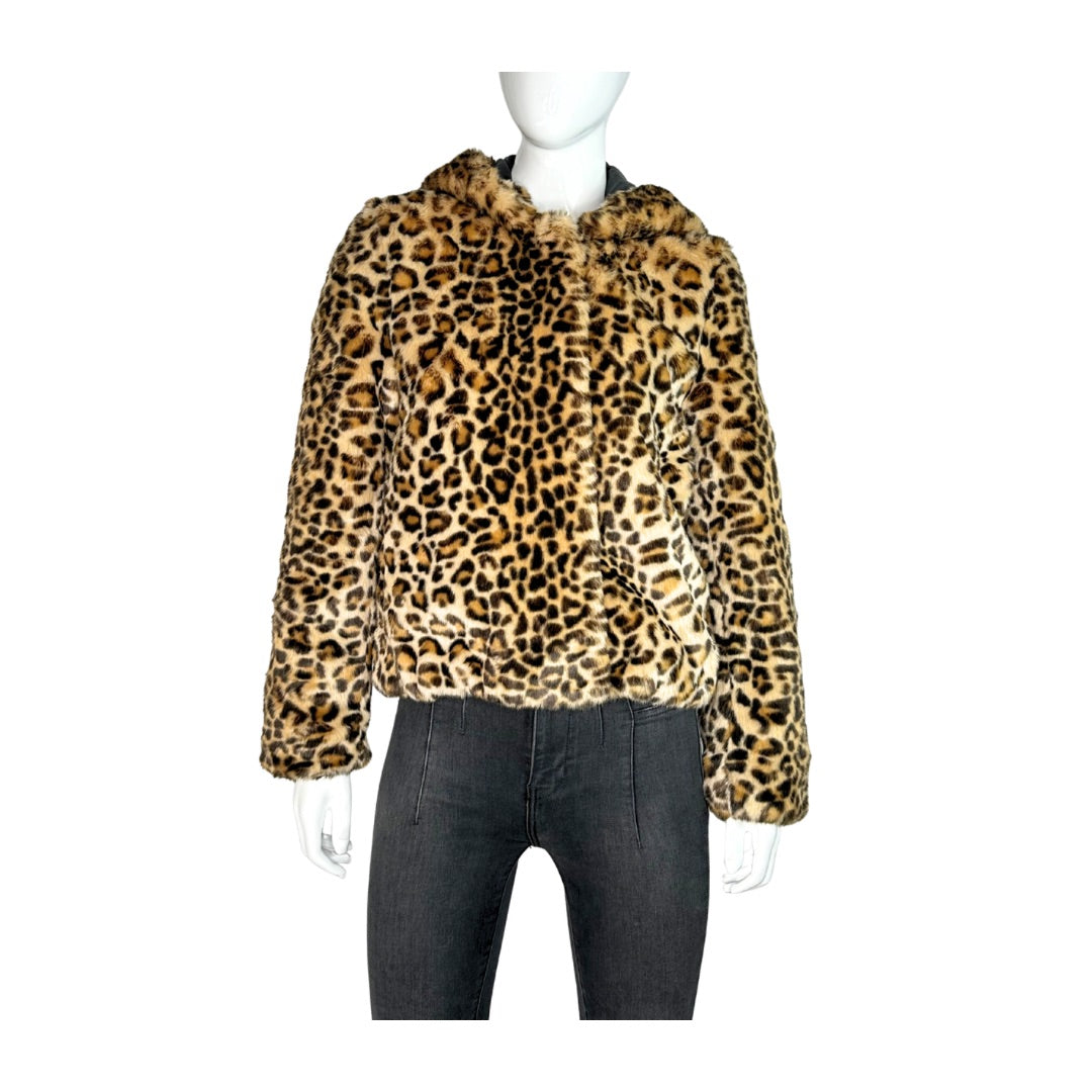Sandro Leopard Faux Fur Hooded Jacket