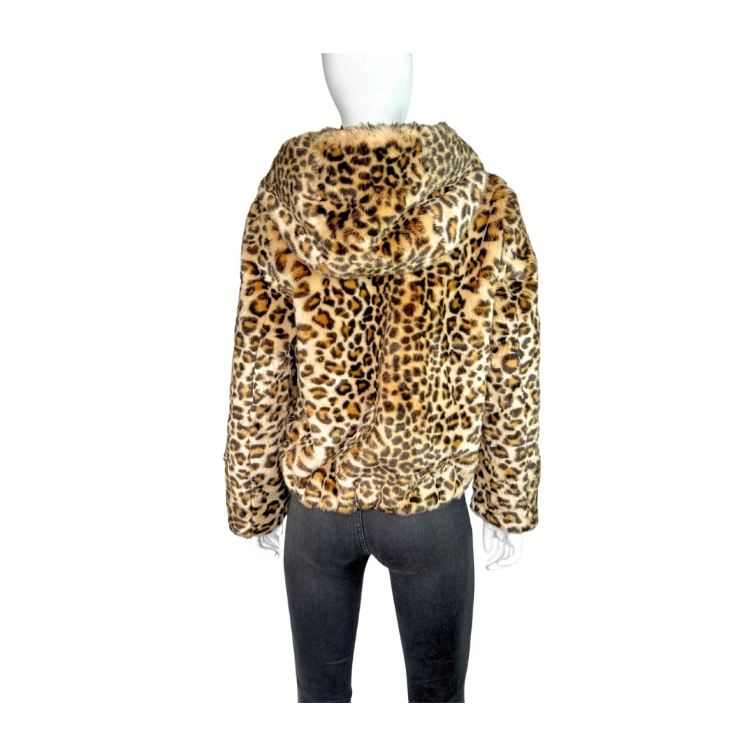 Sandro Leopard Faux Fur Hooded Jacket