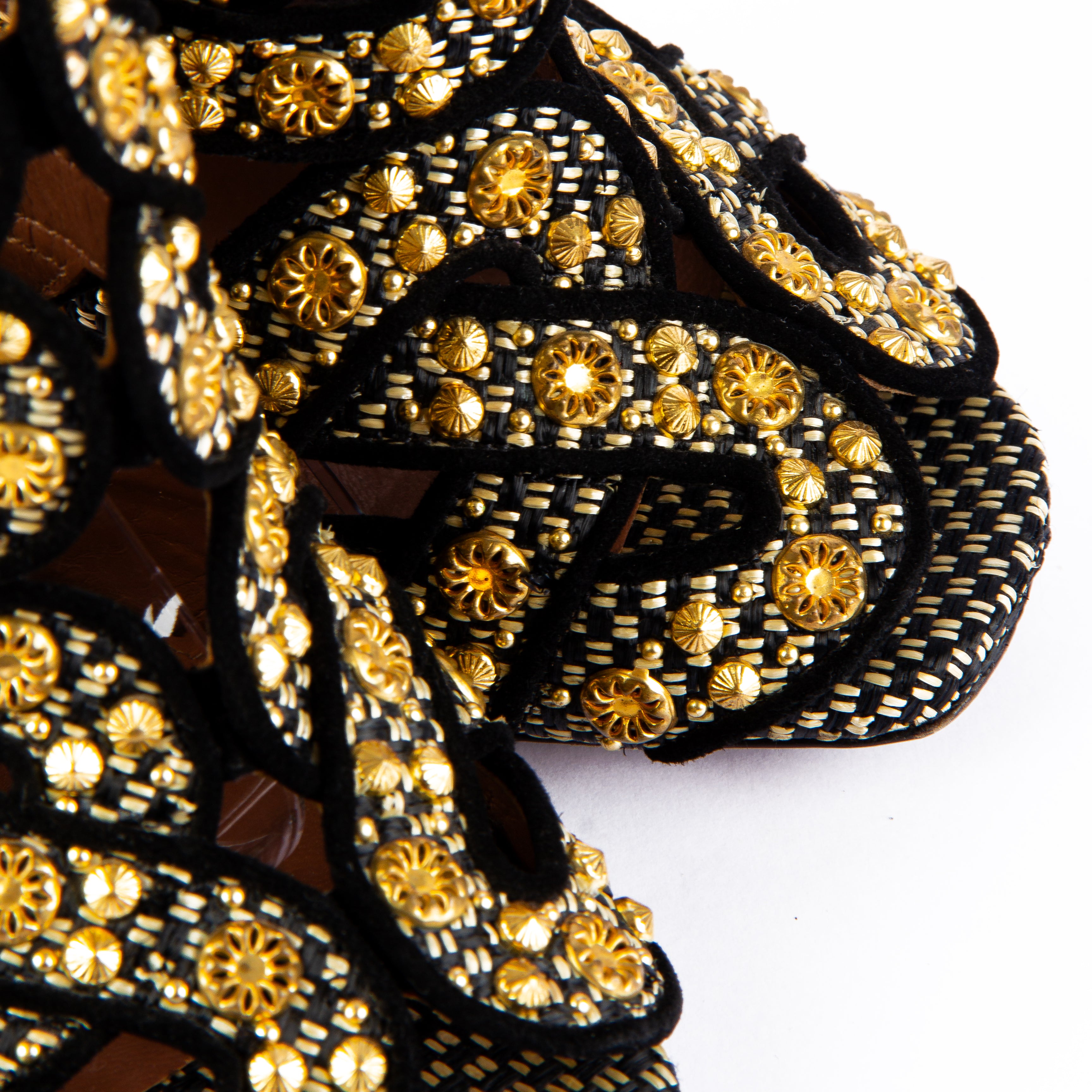 Alaïa Plexiglass Heeled Embellished Raffia Sandals