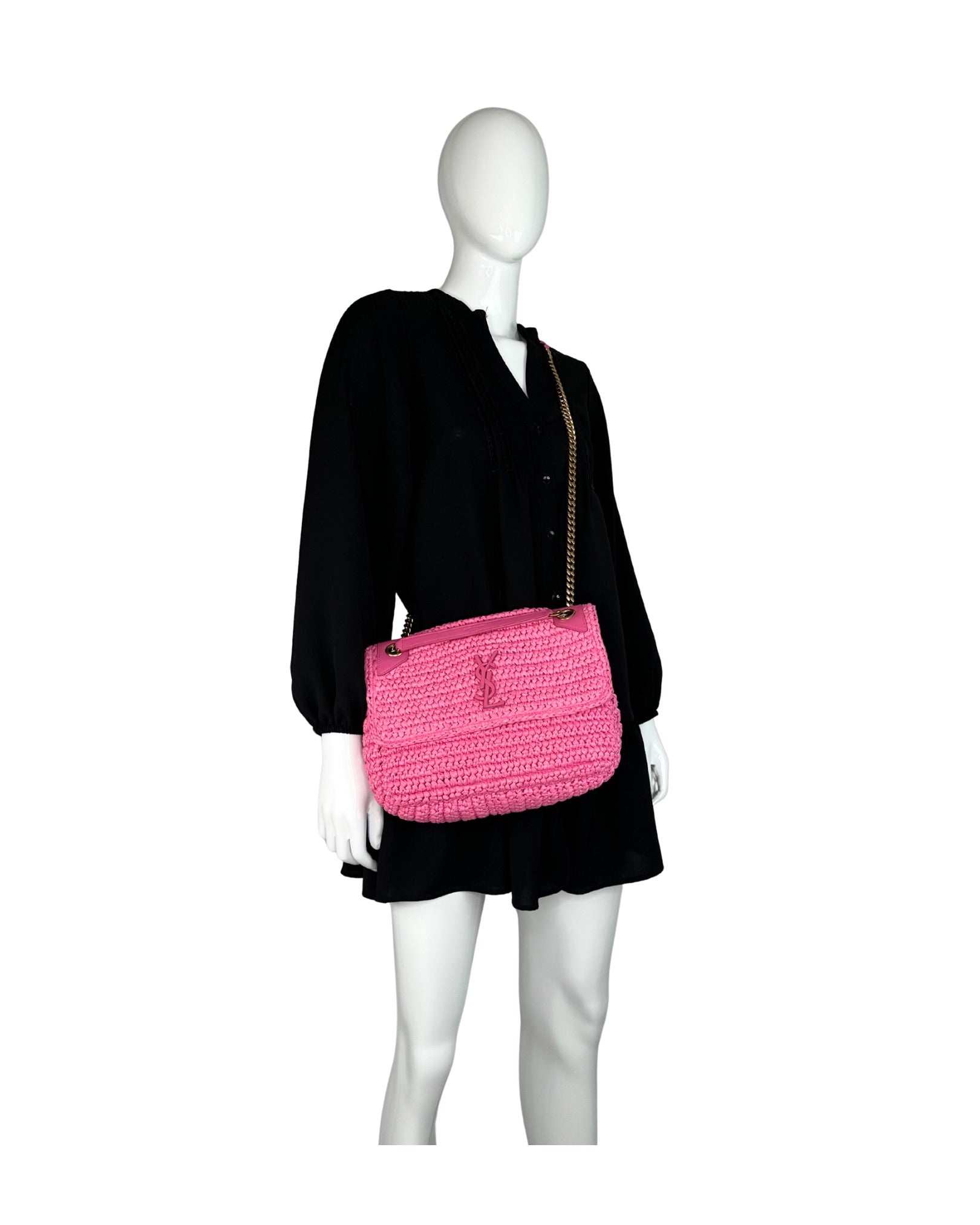 Saint Laurent Niki Raffia Medium Shoulder Bag