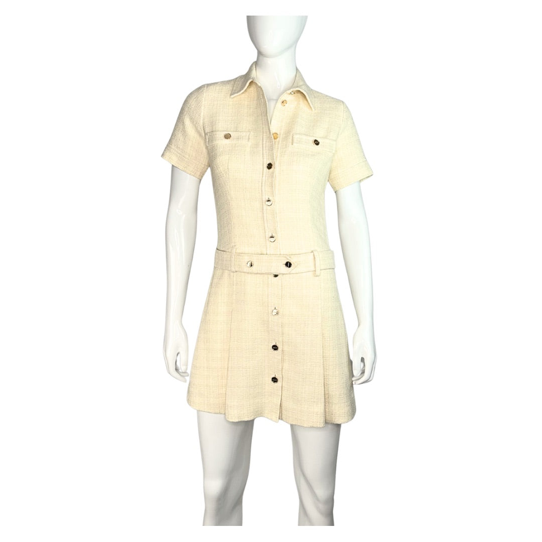 Sandro Belted Tweed Shirt Mini Dress