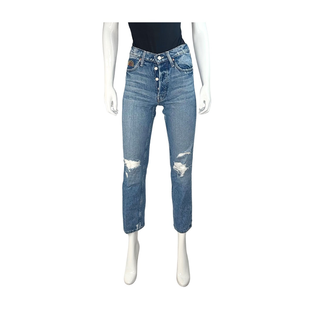 Mother Superior Straight Leg Ripped Jeans