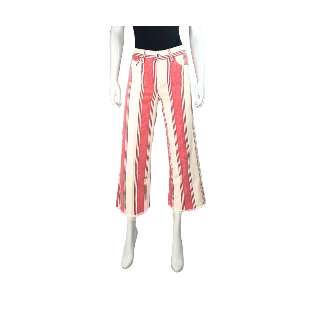 Frame Mid Rise Striped Wide Leg Ankle Jeans