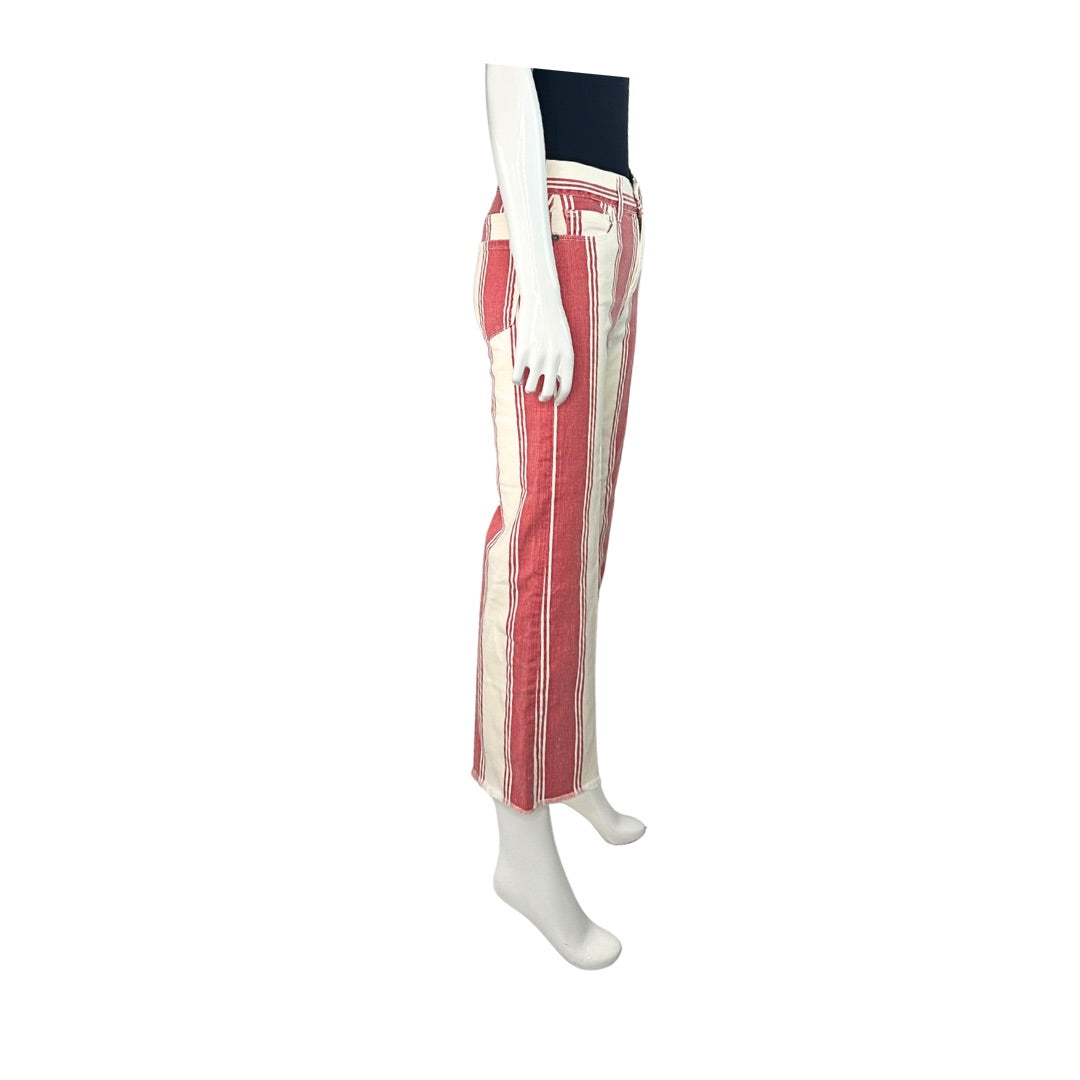 Frame Mid Rise Striped Wide Leg Ankle Jeans