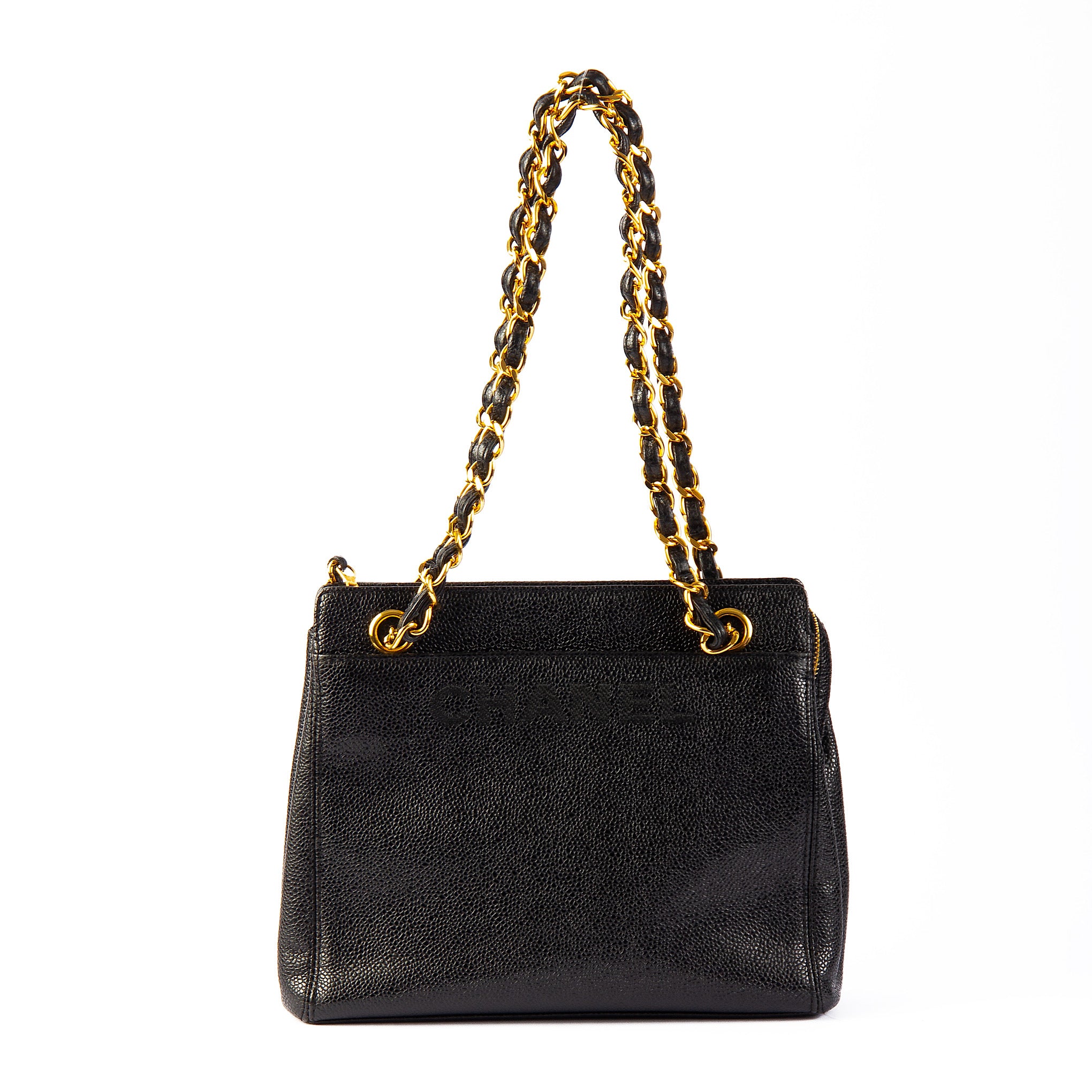 Chanel Caviar leather Logo Embroidered Chain Shoulder bag