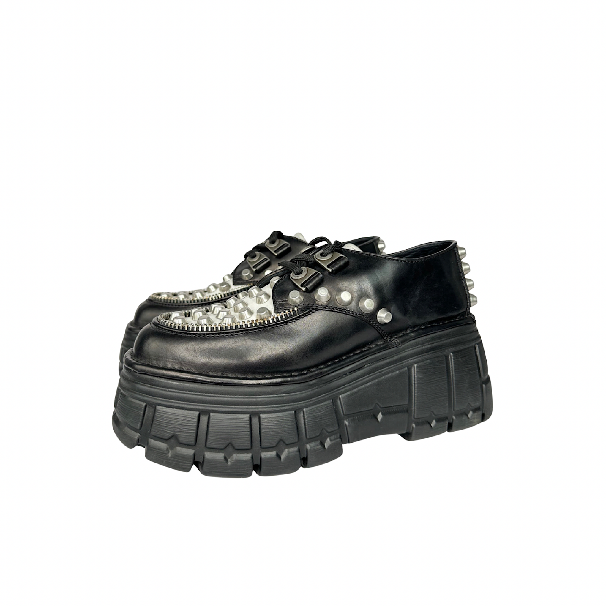 Miu Miu Bicolor Studded Lace-Up Derby Shoes