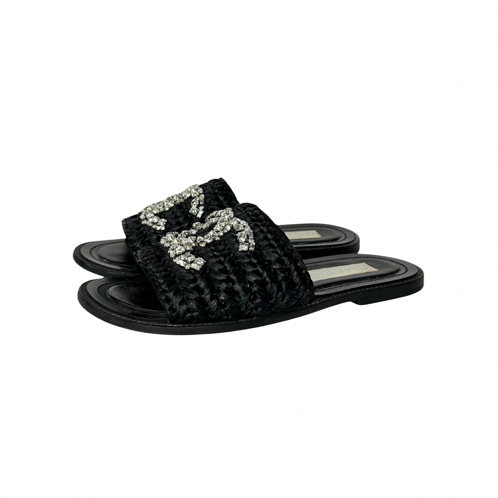 Chanel Raffia Crystal CC Flat Sandals