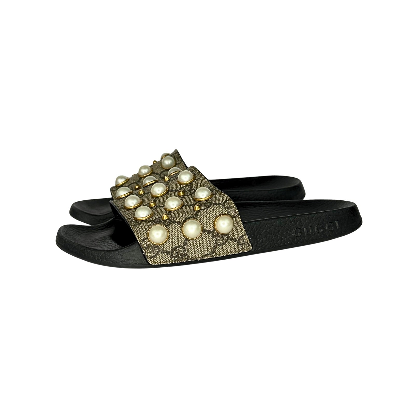 Gucci GG Supreme Monogram Pearl Slides