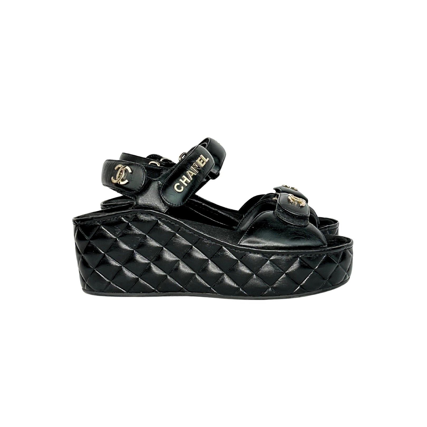 Chanel Logo Wedge Sandals