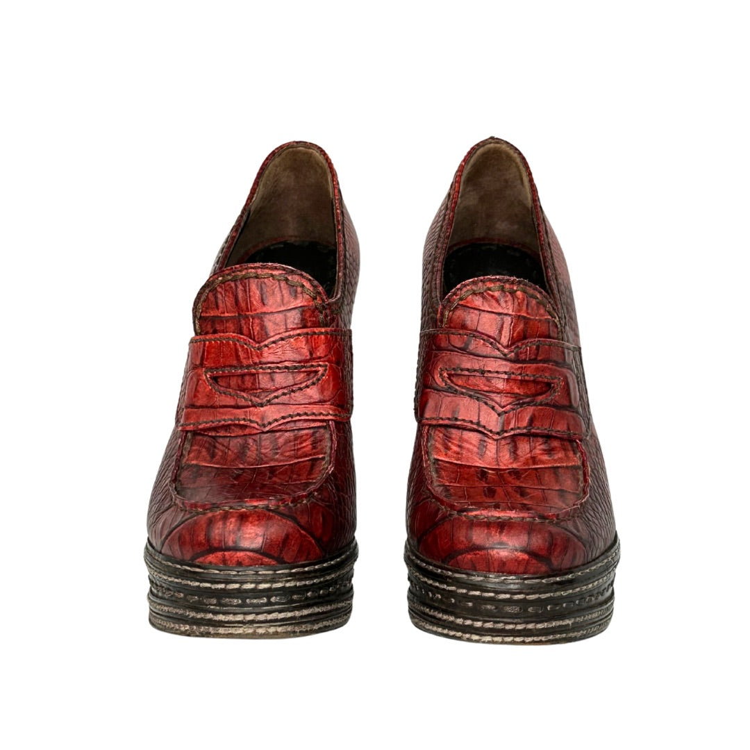 Prada Crocodile-effect Leather Pumps