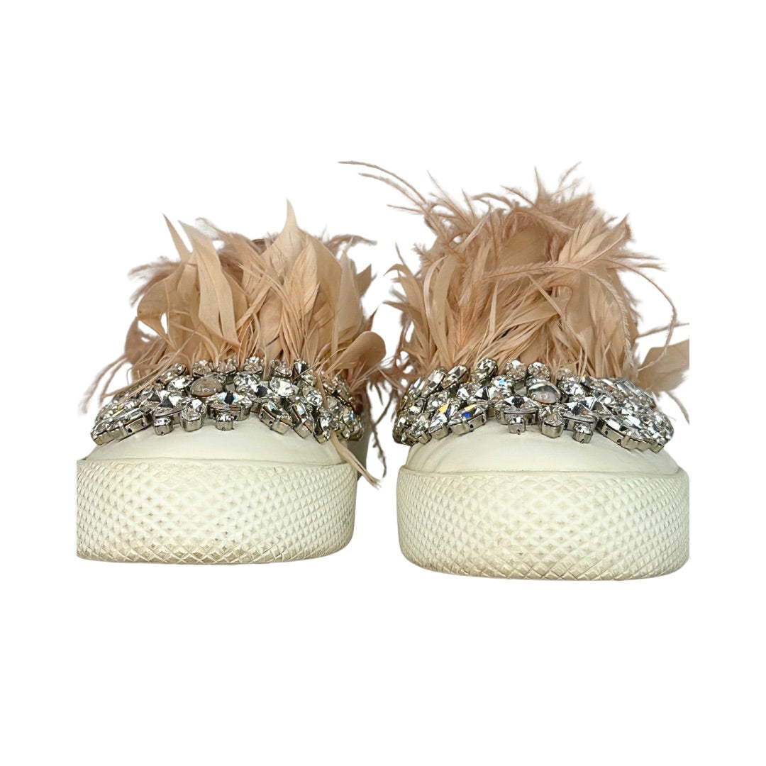 Miu Miu Jeweled Feather Skate Slip On Sneakers