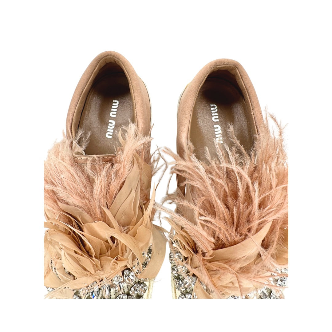 Miu Miu Jeweled Feather Skate Slip On Sneakers