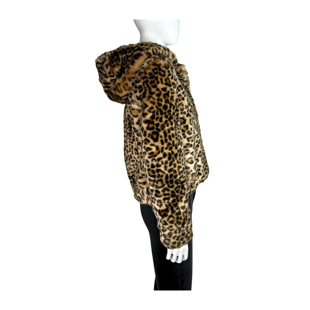 Sandro Leopard Faux Fur Hooded Jacket
