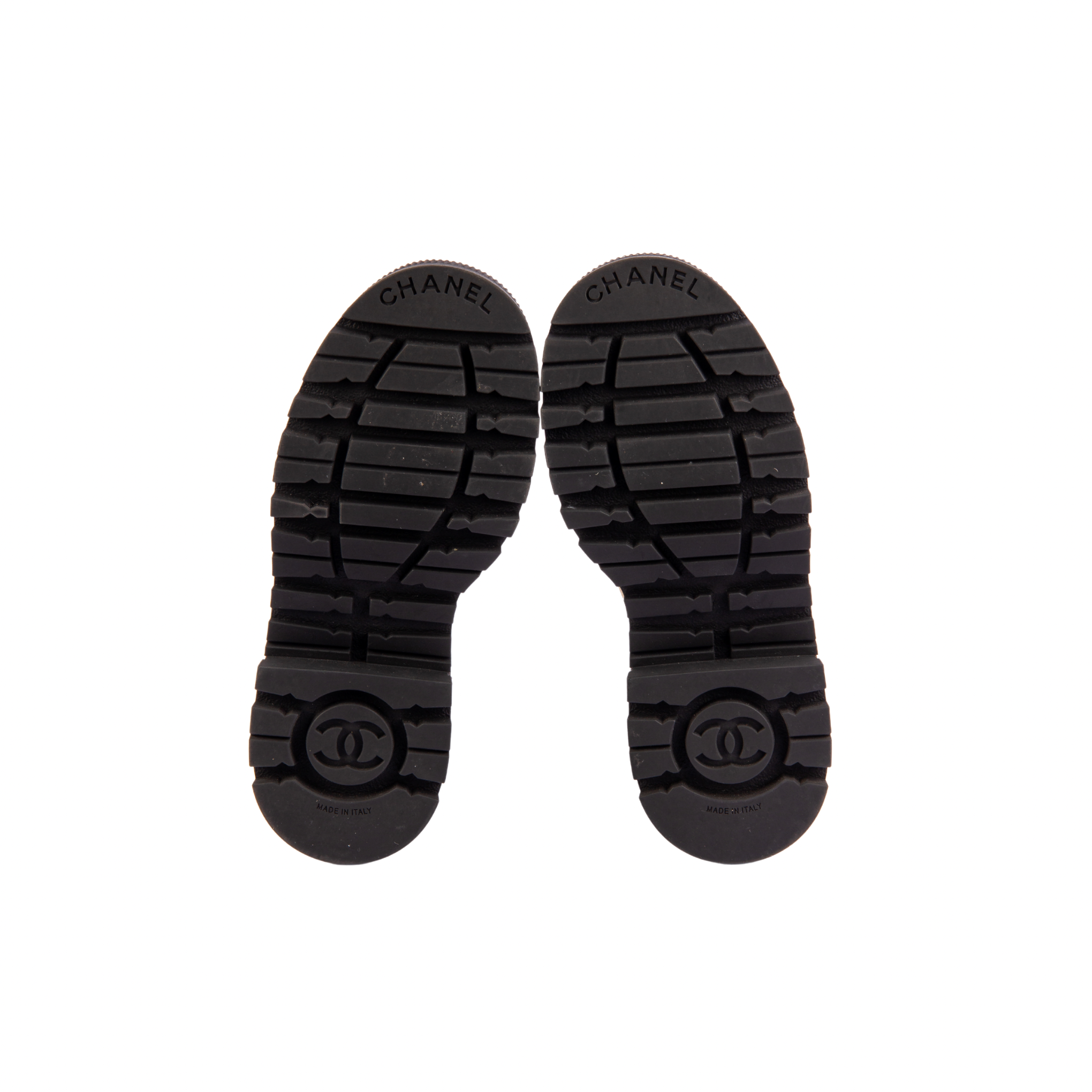 Chanel CC Logo Golden Accents Calfskin Combat Boots