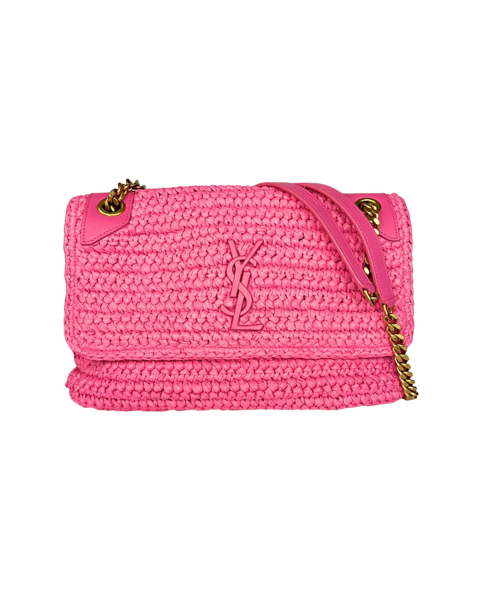 Saint Laurent Niki Raffia Medium Shoulder Bag