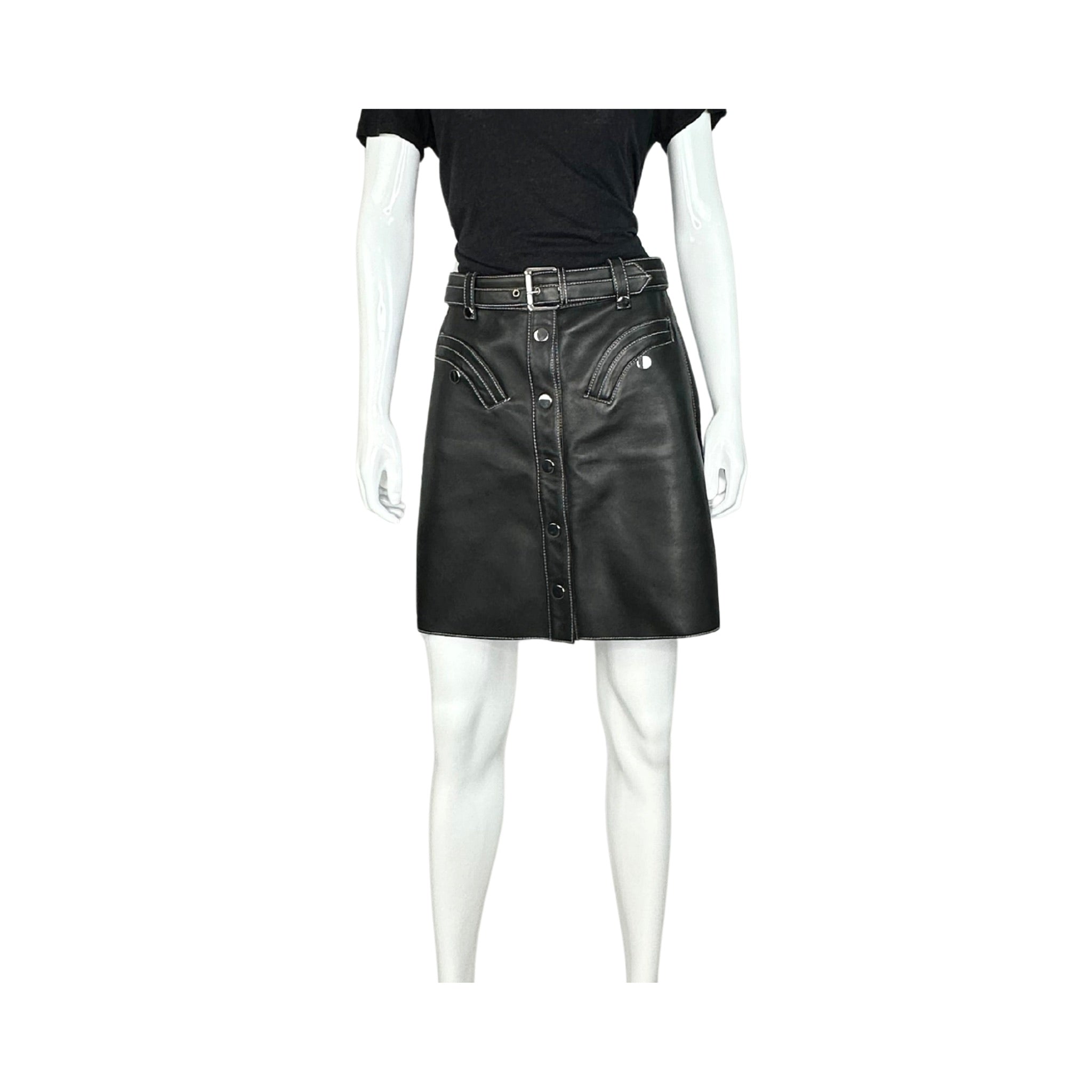 Maje Janaille Leather Belted Mini Skirt