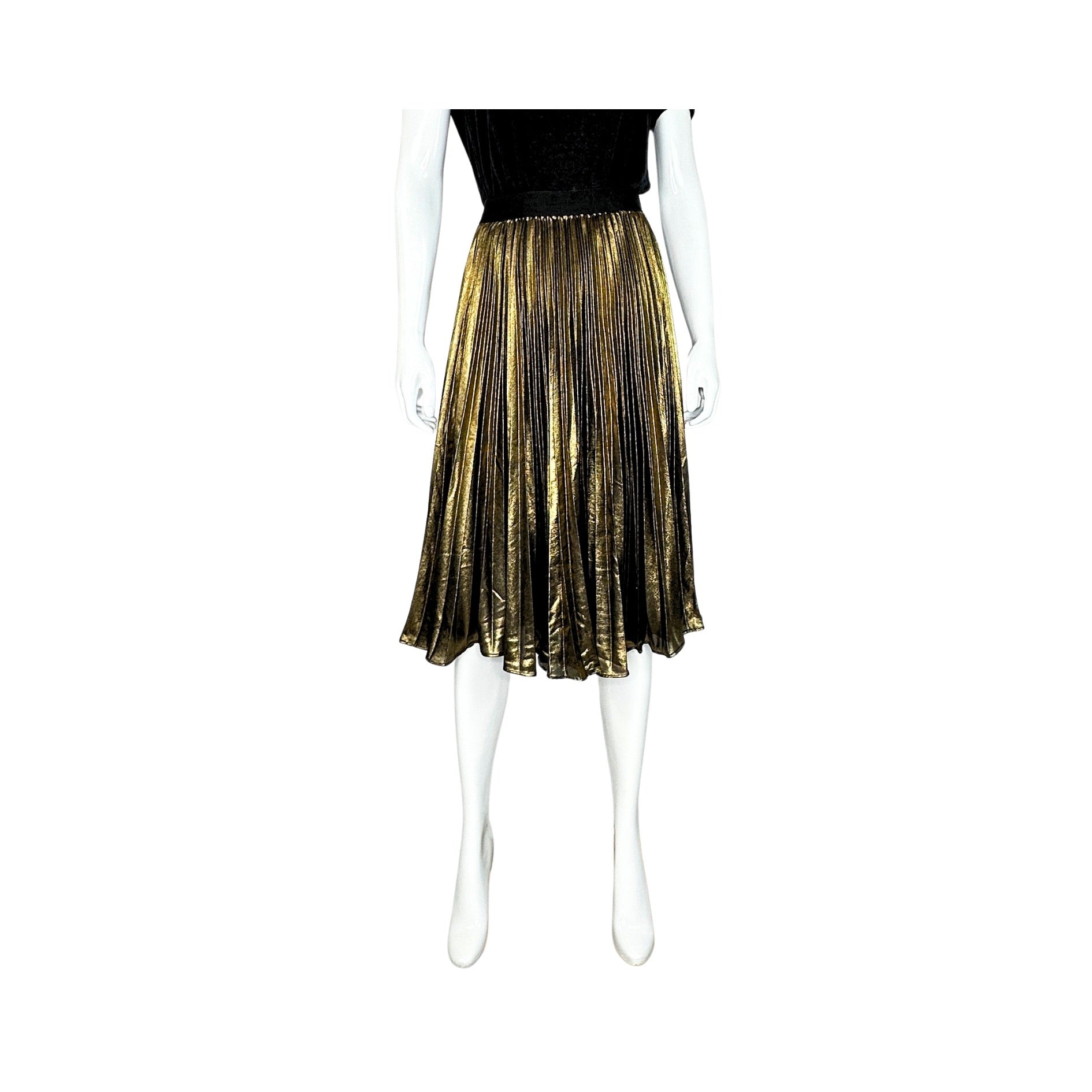 BCBG MAXAZRIA Metallic Pleated Midi Skirt